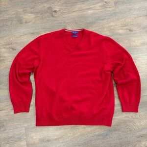 Alan Flusser Vibrant Red V-Neck Sweater 100% Cashmere FLAWS - Sz XXL